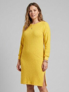 Vintage 1970s Jonathan Logan Yellow Lightweight Long Sleeve Knit Dress 70s 12 L
